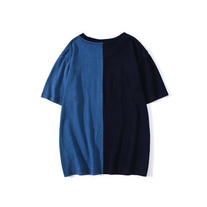 Bathing Ape T-Shirt Tiger Head Shark Head Stitching Denim Color Short Sleeve T-shirt