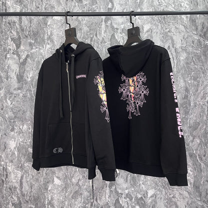 Chrome Heart Hoodie Cross, hooded zip-up cardigan sweater jacket