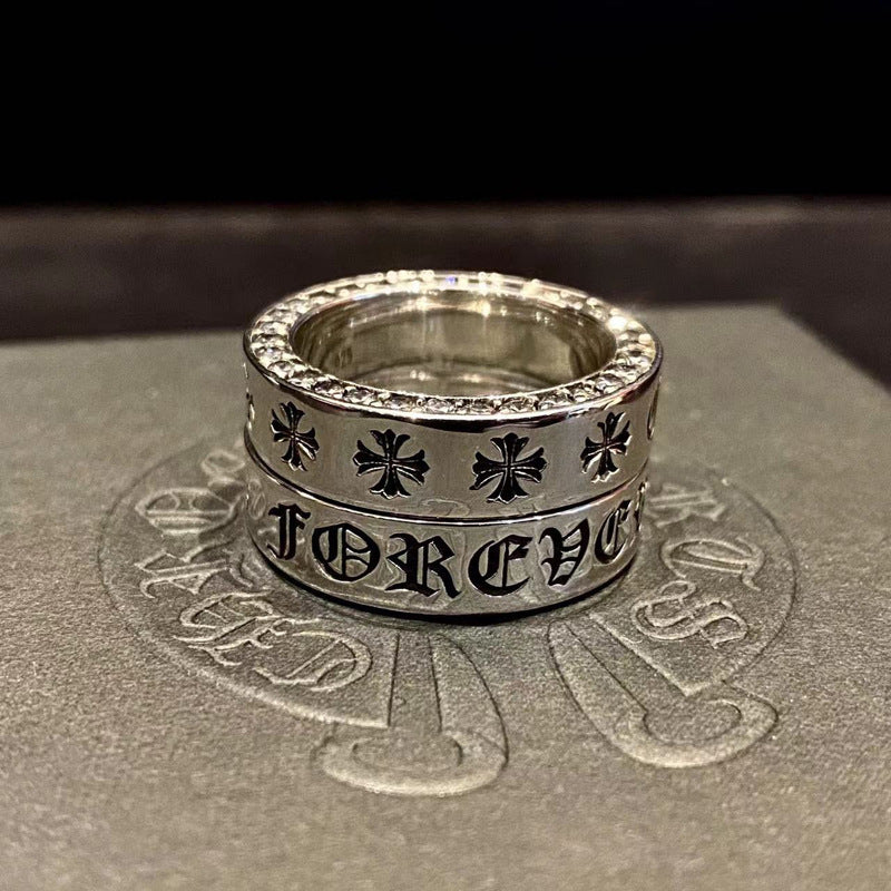 Chrome Heart Ring Cross with Diamonds